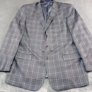 VINCI Blazer Sport Coat Mens Suit Jacket Sz 48 Long Plaid Italy Gray 2 Button - Picture 1 of 14