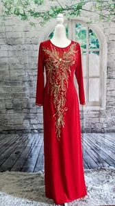 "Ao Dai Nhung XL ""T i roter Samt Đính K t C m - Büste 40"", Taille 33"", Len.56" - Bild 1 von 4