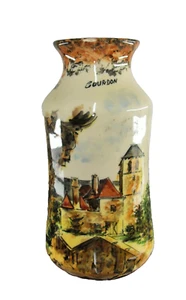 VASE EN CERAMIQUE EMAILLE FAIT A LA MAIN DECOR GOURDON VILLAGE ALPES SIGNE 1950 - Bild 1 von 16