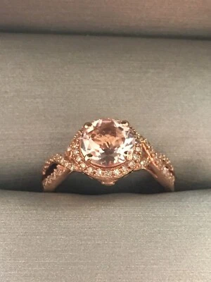 Anillo de oro rosa sólido de 10 quilates con detalles de diamantes de morganita rosa genuina talla 5,5 Foto 1 de 4