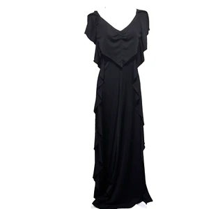 Maxi Vestido Vintage Años 70 Arjon California Volantes Talla Pequeña Negro Disco Espalda Abierta - Imagen 1 de 5
