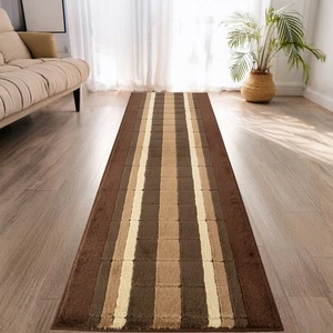 Custom Size Anti-Slip Machine Washable Soft Pile Squares Brown Runner Rug - Picture 1 of 6