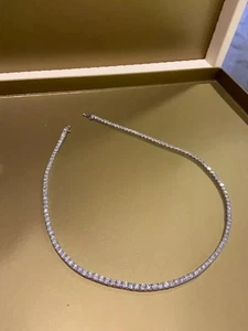 3MM Round Cut Lab Created Diamond One Row Tennis Necklace 14K White Gold Plated - Picture 1 of 4