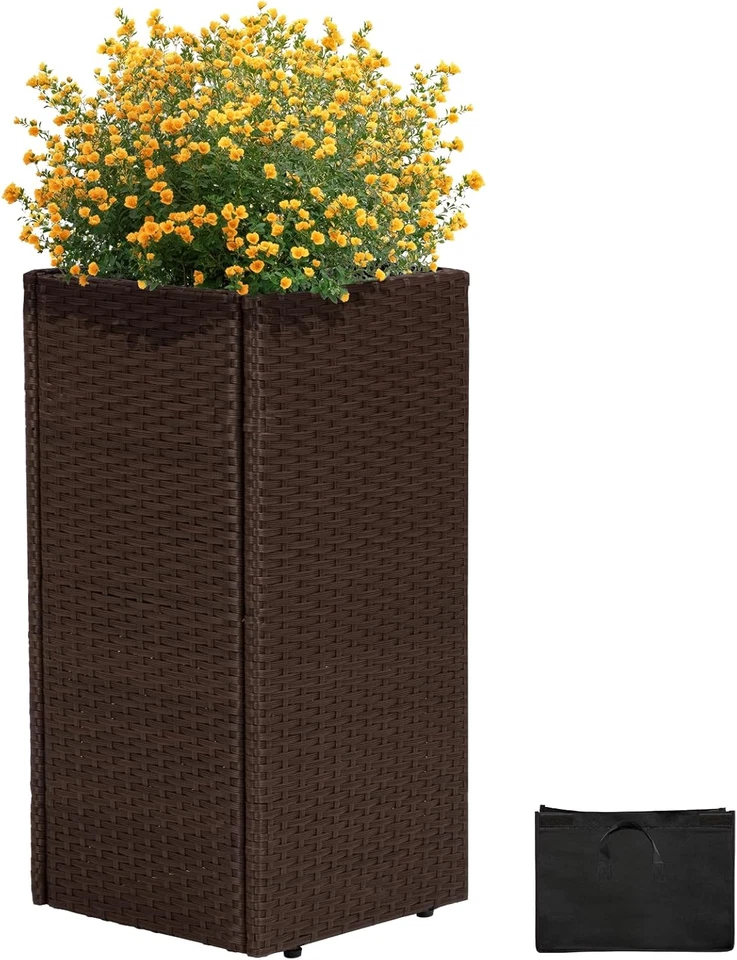 All-Weather Wicker Planters, Set of 2, 24 in Tall Wicker Planters, Self-Watering - Image 1 of 4