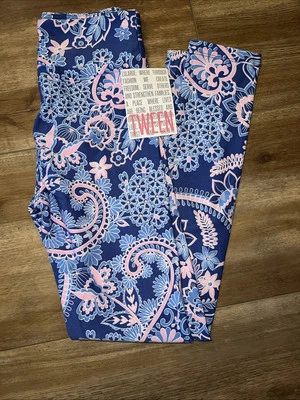 Leggings Lularoe New Fits Tween 0/00 azul rosa paisley floral unicórnio principal 🦄 - Imagem 1 de 4