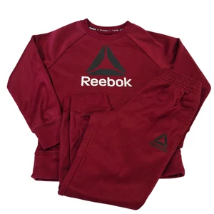 Reebok Boys Sweatshirt Pants Set Maroon 6/7 Fleece Raglan Sleeve Sporty Graphic - Picture 1 of 13