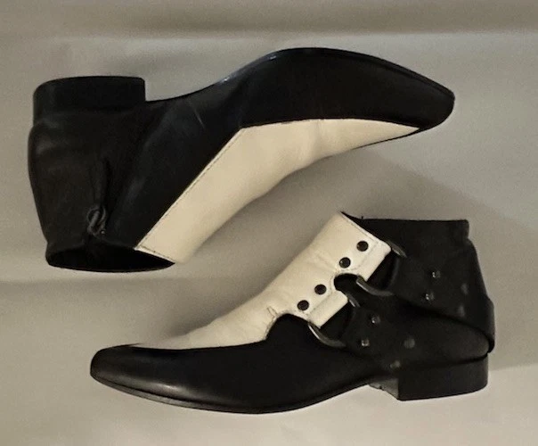 McQ By Alexander McQueen Womens Size 7 / 37 Black White Leather Booties Boots - Image 1 of 4