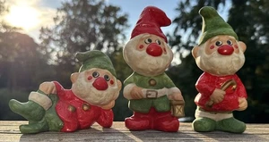 Vintage 1960’s HOMCO? HODA Chalkware Christmas Elves Gnomes  Set of Three - Picture 1 of 13