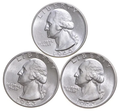 Choice Unc 1943 P D S Washington Quarter Gem BU Collection Lot Set - Image 1 of 3