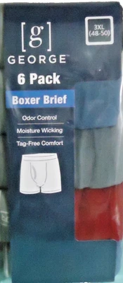 Paquete de 6 calzoncillos boxer George sin etiquetas para hombre 100 % algodón talla 3XL (48-50) Foto 1 de 3