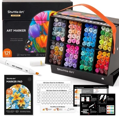 Shuttle Art Dual Tip Alcohol Based Art Markers,120 Colors plus 1 Blender Permane - image 1 of 4