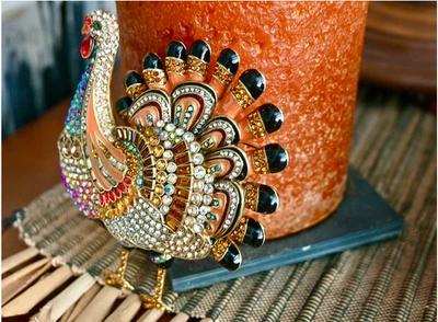 Nuevo $220 HEIDI DAUS Grande TILLY Pavo Grande Esmalte Cristal Prendedor Acción de Gracias Foto 1 de 4