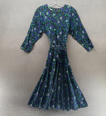 E. D. Michaels Vintage Midi Dress Womens 5-6 Petites Multicolor Floral Belted - Image 1 of 4