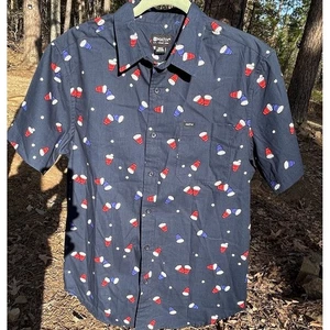 New Matix Beer Pong Red Cup Men's Button Up Pocket Casual Blue Shirt - Medium - Picture 1 of 11