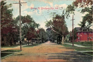 SPRING STREET SCENE Michigan City, Indiana IN c1908 Postcard - Picture 1 of 2