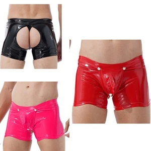 Mens Underwear Shiny Boxer Shorts Festivals Briefs Sexy Clubwear Open Short - Picture 1 of 48
