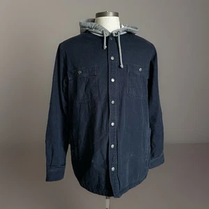 Duluth Trading Flannel Jacket Mens Large Blue Fleece Lined Snap Shacket Hoodie - Picture 1 of 15