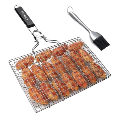 Cesta para Parrilla de Pescado, Plegable Portátil Acero Inoxidable Barbacoa Parrilla Cesta para F... Foto 1 de 4