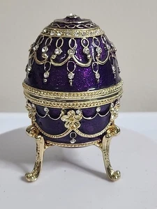 Emaille und Kristall Ei Form Schmuck Spieluhr - Ring Box  - Bild 1 von 9