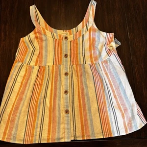 Terra & Sky Womens 0X 14W Linen Blend Sleeveless Top Striped Shirt Button Front - Picture 1 of 8