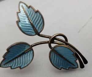 Vintage Jemax Denmark Sterling Silver Blue Enamel 3 Leaves Branch Brooch Pin - Picture 1 of 5