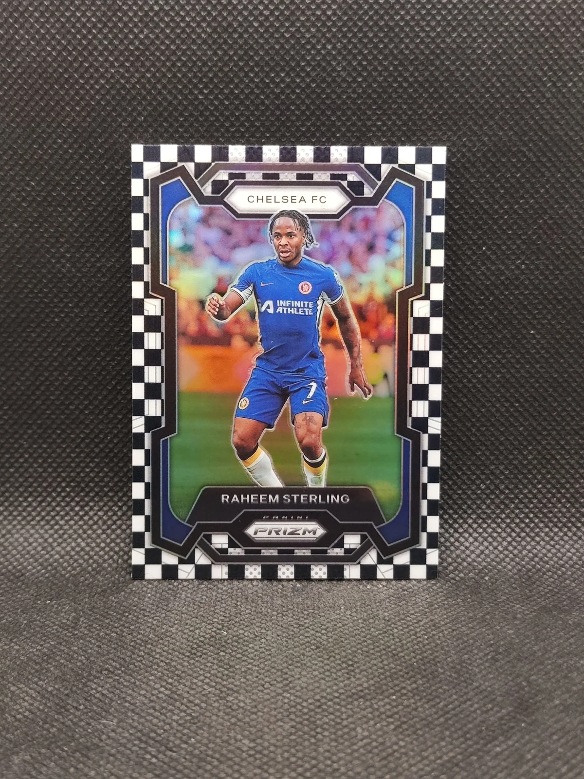 2023-24 Panini Prizm EPL Raheem Sterling Black White Checker Prizm SP