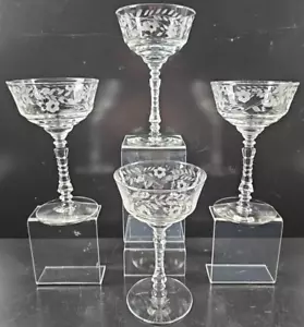4 Rock Sharpe Halifax Champagne Sherbet Set Vintage Floral Cut Stemware MCM Lot - Picture 1 of 24