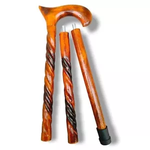 Foldable Carved Wooden Walking Stick for Men Women Old People 36 Inch - Picture 1 of 3