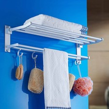  Double Chrome Towel Rail Holder Wall Mounted Bathroom Holder Storage Rack Shelf