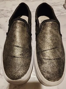 Vans Shoes Women's Size 9.5 Black Gold Glitter Shimmer Slip On Sneakers - Picture 1 of 4