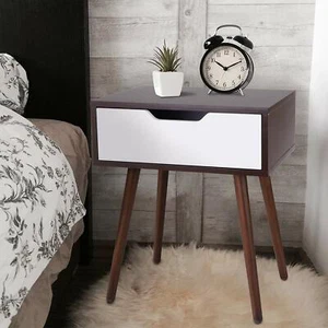 End Table Wooden Side Mid-Century Dressing Table w/Sliding Drawer Smiley Handle - Picture 1 of 7