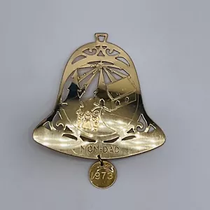 VTG 1973 Brass Christmas Ornament 4” Bell Shape Church Mom Dad Gift Retro Flat - Picture 1 of 7