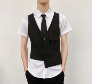 Men's Fashion Summer Lapel Short Sleeve Color Matching Slim Dress Shirt Blouses - Picture 1 of 17
