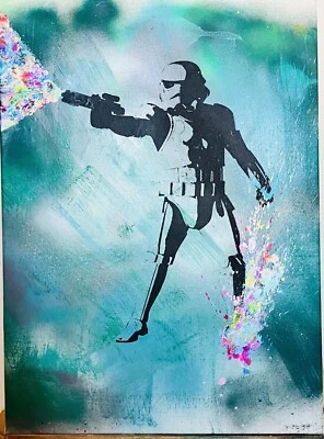 Уличное искусство оригинальная картина Mr Clever Art 22x16 Trooper Splash in Green Storm - Изображение 1 из 4