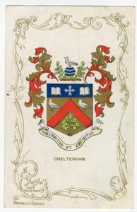 Cheltenham Coat of Arms on Old Gloucestershire Postcard Posted 1905 - Foto 1 di 2