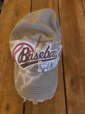 Baseball Mom Distressed / Bling Brown Women’s Hat OS - Image 1 of 4