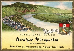 German Wine Label 1950s-60s Mosel Saar Ruwer Ürziger Würzgarten Blue Bird - Picture 1 of 3