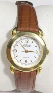 Women Bob Mackie Watch Swiss 1j Brown Leather Band Gold Tone Case White Dial New - Picture 1 of 12