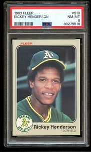 1983 Fleer #519 Rickey Henderson PSA 8 NM-MT Great Centering