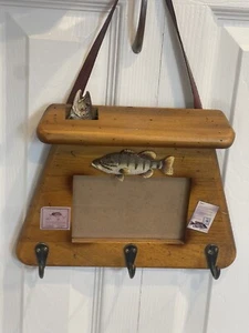 Vintage Wood Fishing Picture Frame With Hooks 3.5 X 5.5 Picture Hanging Strap - Picture 1 of 10