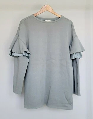 H&M Ruffle Sleeve women sweater dress tunic fleece green small size - Image 1 of 4