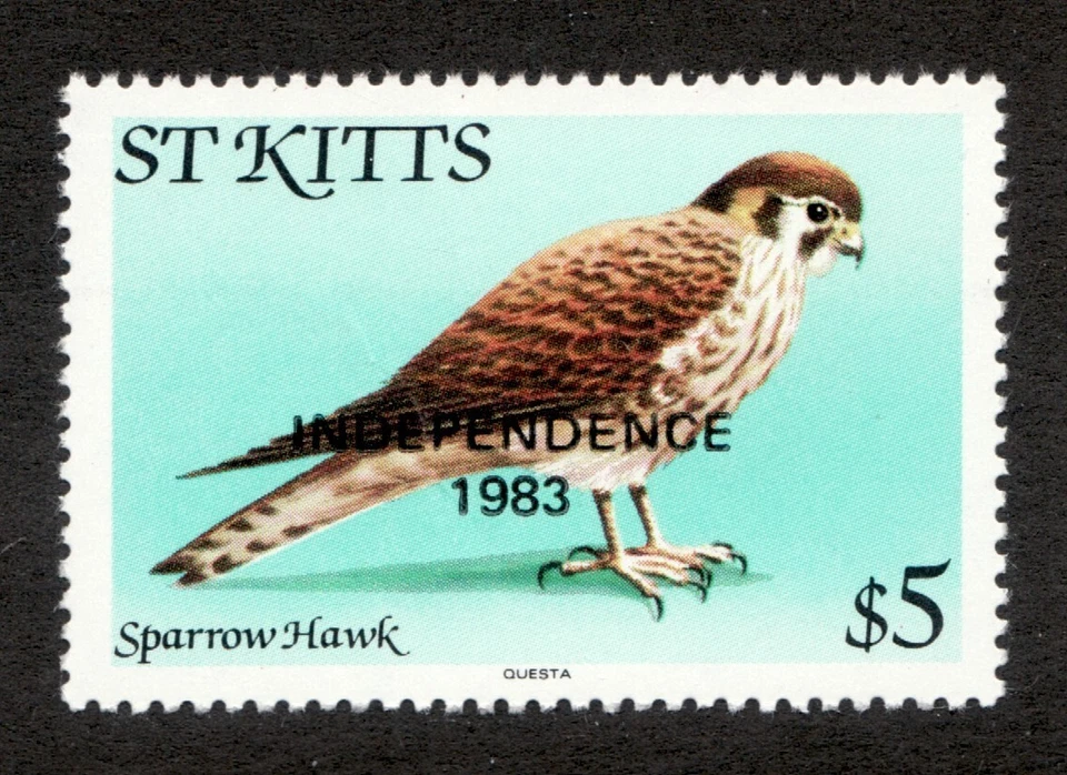 1983 St. Kitts Sc# 121c  $5 Sparrow Hawk with Independence overprint MNH Cv$4.75 - Image 1 of 1