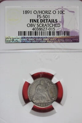 1891 O/ HORIZ O NGC 10C FS-501 FINE SEATED LIBERTY DIME #B49168 - Image 1 of 2
