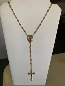 BRAND NEW*ON SALE* SACRED HEART OF MARY LARGE. GOLDEN BEAD ROSARY-GREAT FOR MEN - Picture 1 of 7