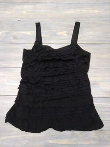 Express Women's Black Tank Top Ruffle front sleeveless Extra Small XS Club shirt - Picture 1 of 9