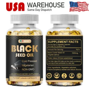 1000mg Black Seed Oil Capsules Cold Pressed - Immune Support 120Capsules Non GMO - Picture 1 of 9