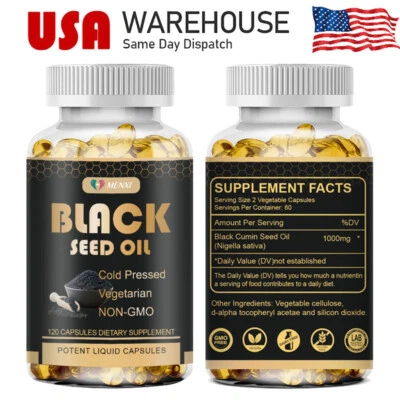 1000mg Black Seed Oil Capsules Cold Pressed - Immune Support 120Capsules Non GMO - Image 1 of 4