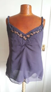 COAST purple sleeveless floaty beaded stretchy silk blouse top size 8 BNWOT - Picture 1 of 7