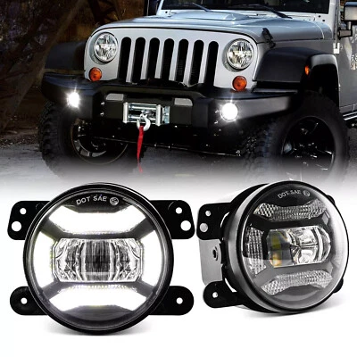 一对 4 英寸保险杠光环 LED 雾灯驾驶灯适用于吉普牧马人 JK TJ CJ — 第 1/4 张图片