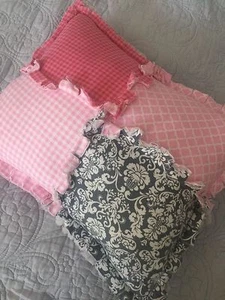 Rag Quilted Decorative Pillow, Unique Gift Item for Her, Handmade, Ready to Ship - Picture 1 of 4